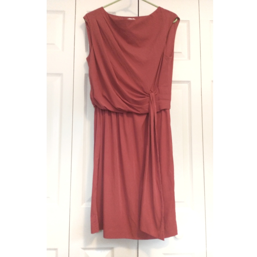 DVF Red Draped Blouson Sash Dress Size 10